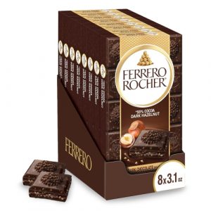 Ferrero Rocher Premium Chocolate Bars, 8 Pack, Dark Chocolate Hazelnut, 3.1 oz Each