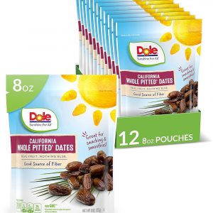 DOLE California Whole Pitted Dates, 8 Ounce Pouch - 12 pack