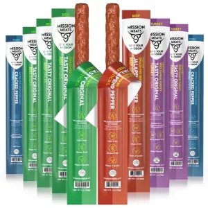 Mission Meats Meat Sticks – 1 oz. Variety Pack of 10 (Beef, Pork, Turkey)